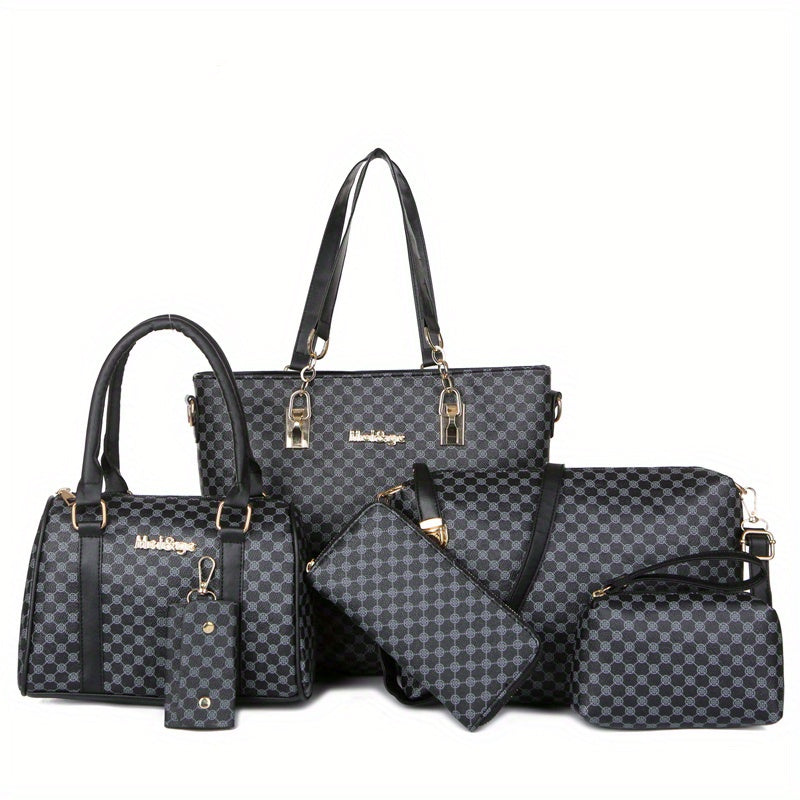 6PCS Luxury PU Leather Tote Bag Set - Stylish Clutch & Shoulder Bag - Perfect for Casual, Work & Versatile Wear - Durable & Roomy Commuter Bags - A Complete Wardrobe Accessory