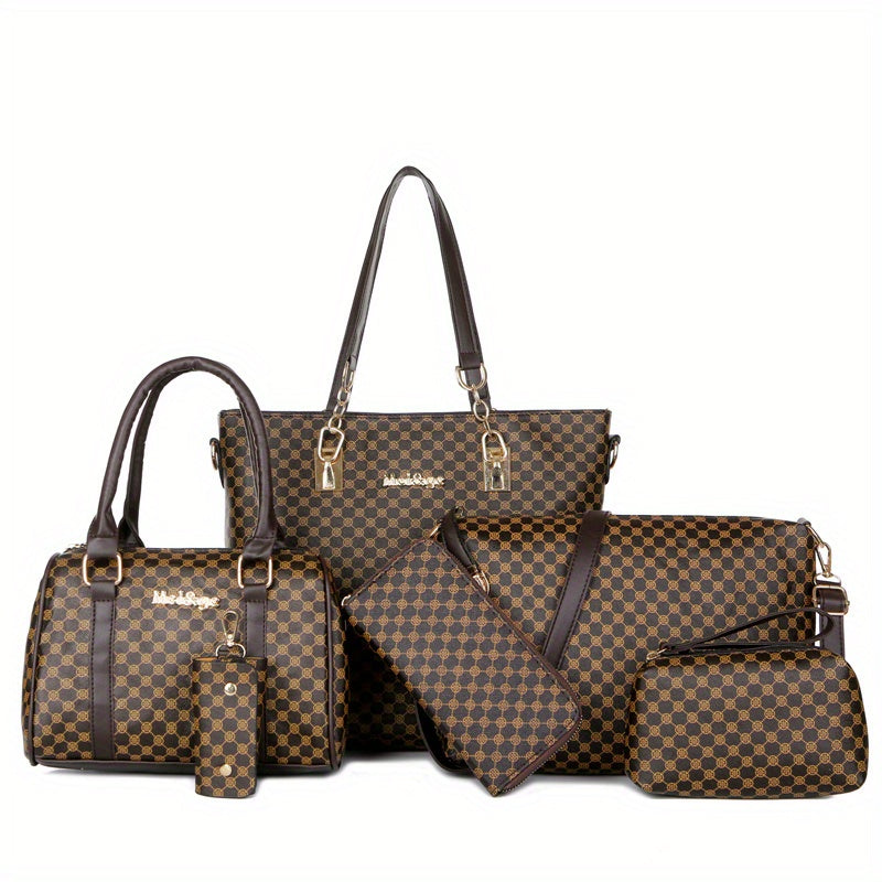 6PCS Luxury PU Leather Tote Bag Set - Stylish Clutch & Shoulder Bag - Perfect for Casual, Work & Versatile Wear - Durable & Roomy Commuter Bags - A Complete Wardrobe Accessory