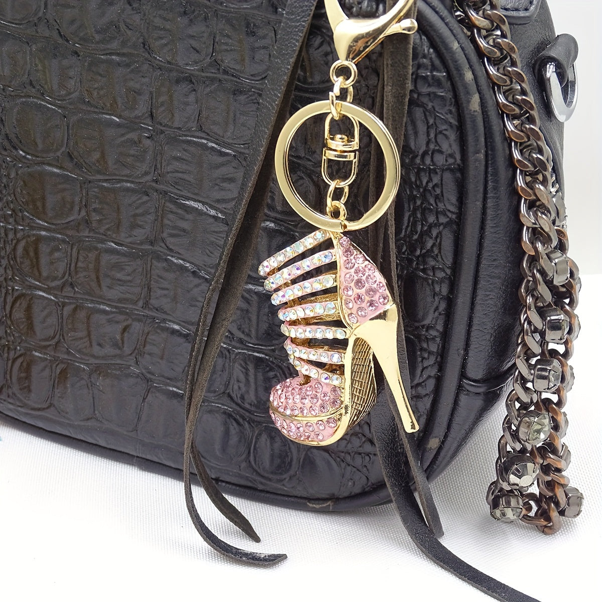 Chic Rhinestone High Heel Keychain - Alloy Metal, Lobster Clasp, Perfect for Bags & Car Decor, Ideal Valentine's Gift