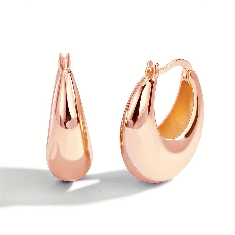 1 Pair Charm-In Elegant Hoop Earrings, 18K Golden Plated Copper,