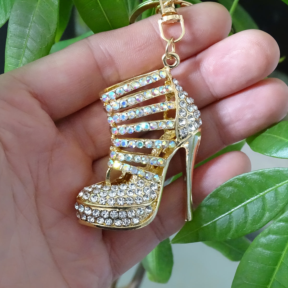 Chic Rhinestone High Heel Keychain - Alloy Metal, Lobster Clasp, Perfect for Bags & Car Decor, Ideal Valentine's Gift