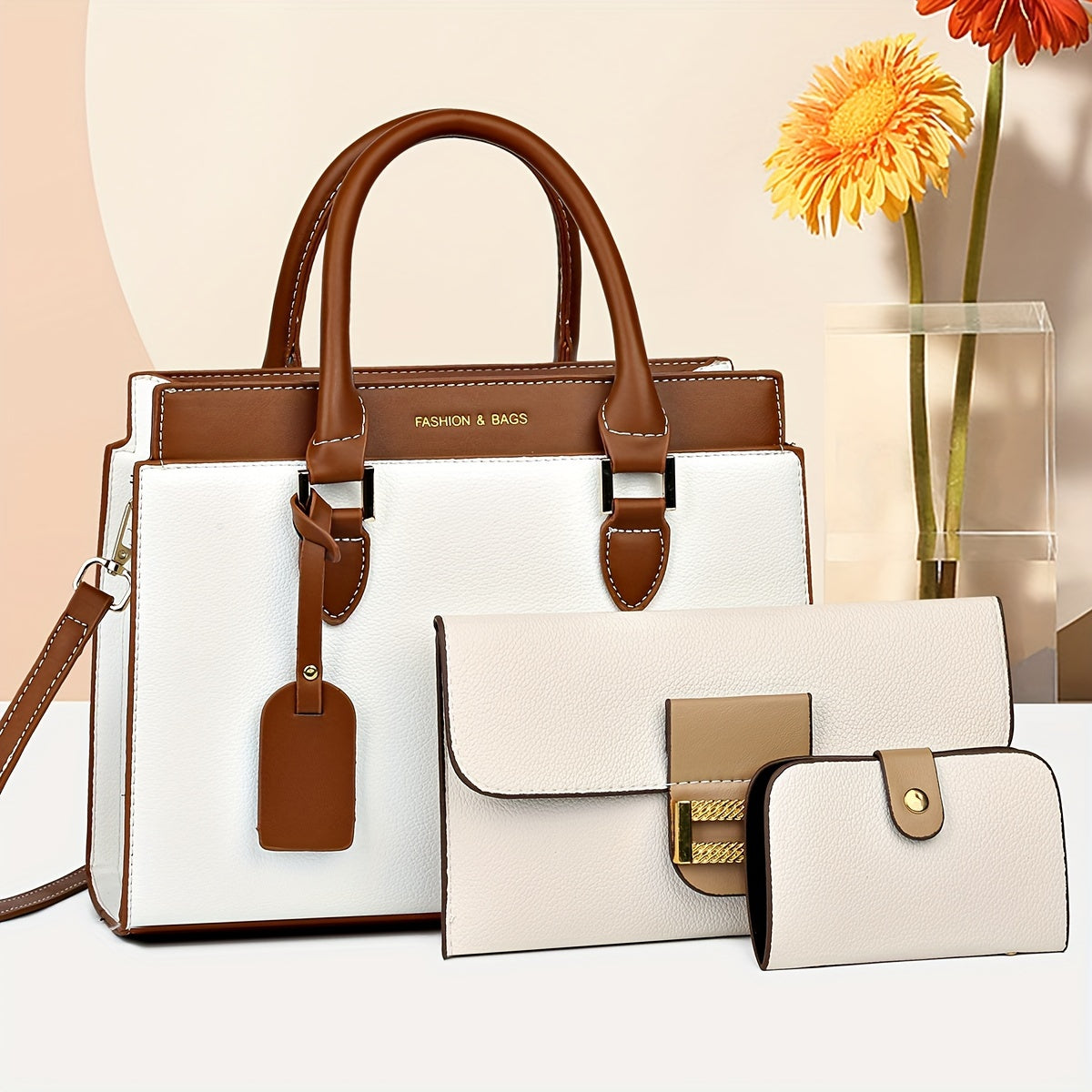 Three-piece Set of Fashionable Large Tote Bags for Women, Suitcase, Card Bag, Handbag, and Handbag