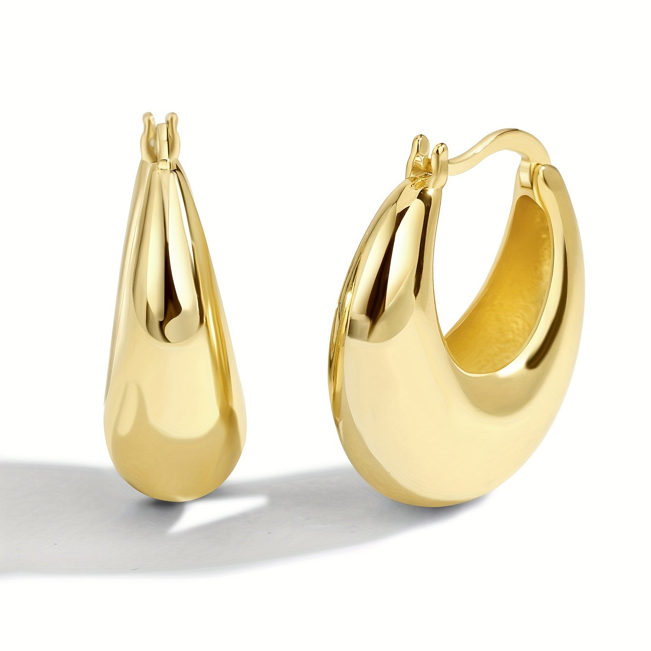 1 Pair Charm-In Elegant Hoop Earrings, 18K Golden Plated Copper,