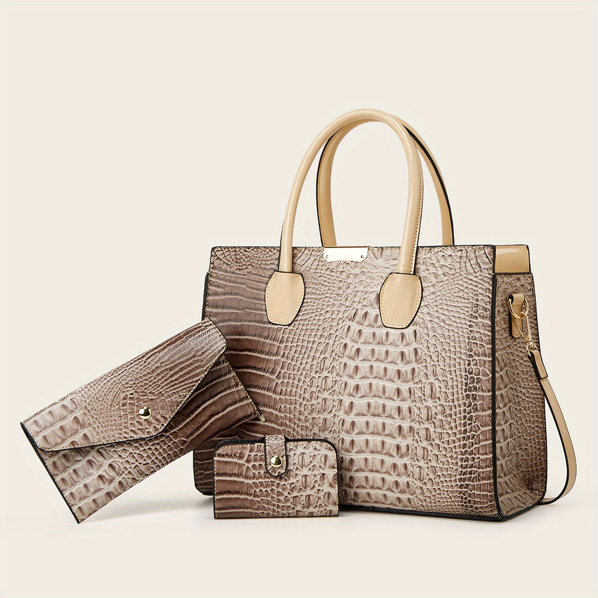 3pcs Stylish Tote Bag Set - Premium PU Leather Textured Shoulder Bags with Card Holder, Casual Versatile Commuter Bags for Women, Spacious and Durable, Perfect for Daily Use, Travel, and Work