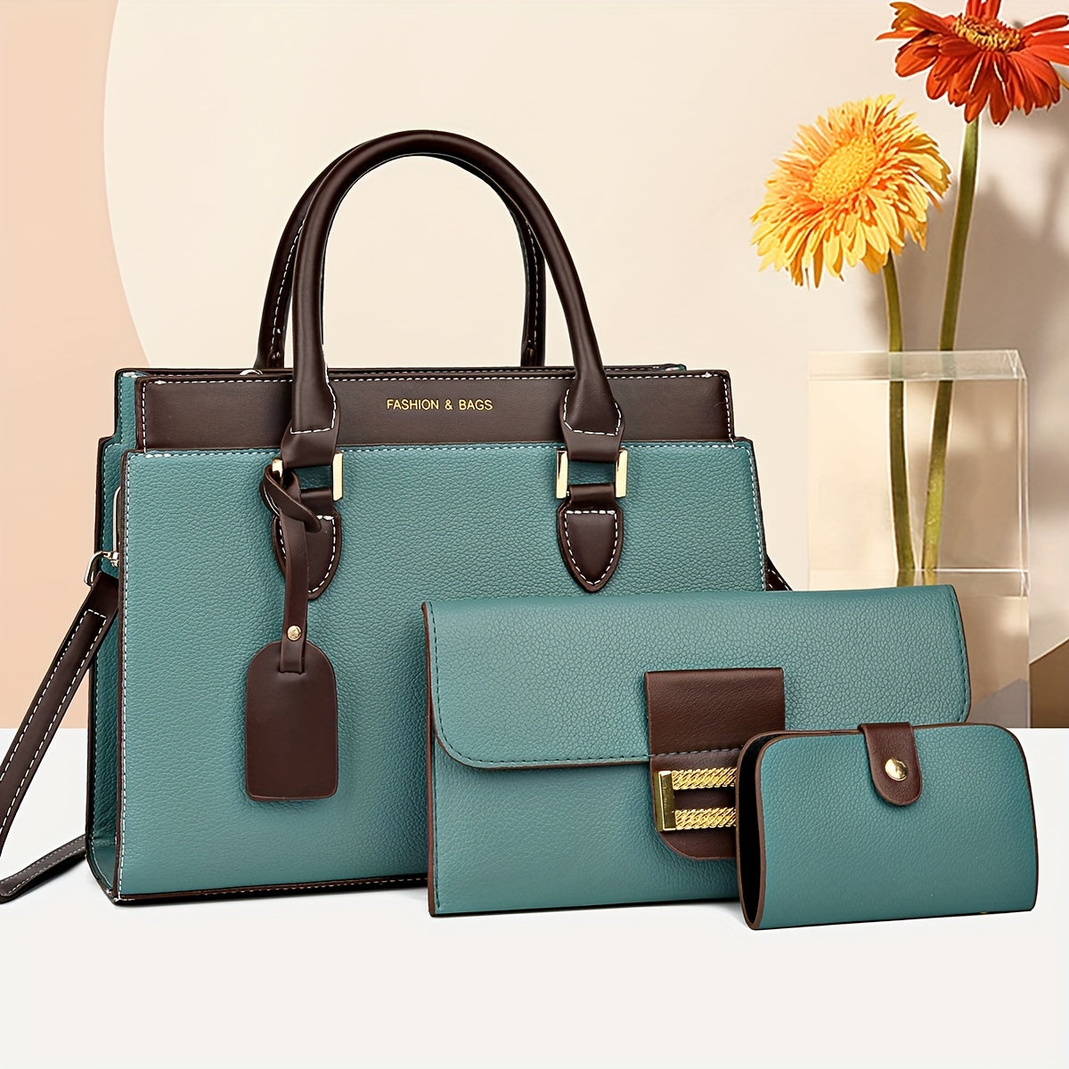 Three-piece Set of Fashionable Large Tote Bags for Women, Suitcase, Card Bag, Handbag, and Handbag