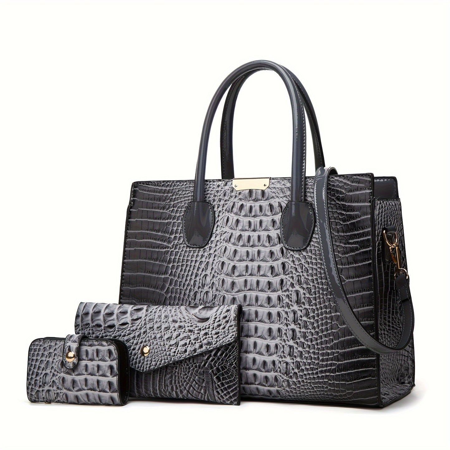 3pcs Stylish Tote Bag Set - Premium PU Leather Textured Shoulder Bags with Card Holder, Casual Versatile Commuter Bags for Women, Spacious and Durable, Perfect for Daily Use, Travel, and Work