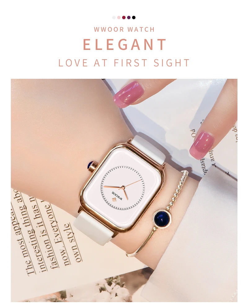 WWOOR Luxury Brand Watches For Women Fashion Square Purple Ladies Quartz Wristwatch Waterproof Silicone Band Relogio Feminino