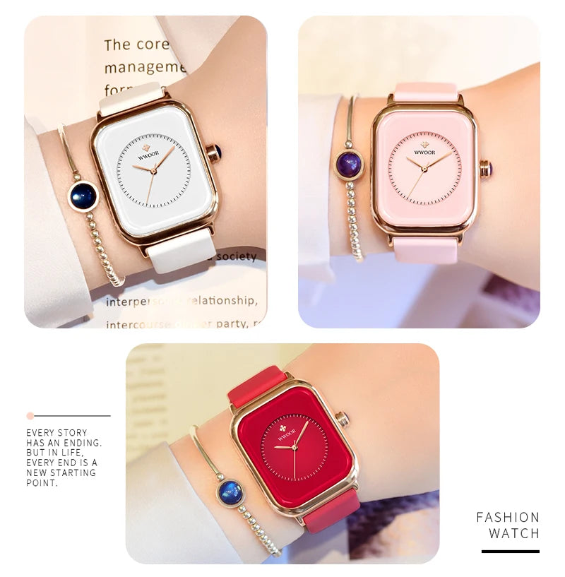 WWOOR Luxury Brand Watches For Women Fashion Square Purple Ladies Quartz Wristwatch Waterproof Silicone Band Relogio Feminino