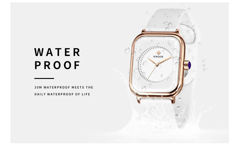 WWOOR Luxury Brand Watches For Women Fashion Square Purple Ladies Quartz Wristwatch Waterproof Silicone Band Relogio Feminino