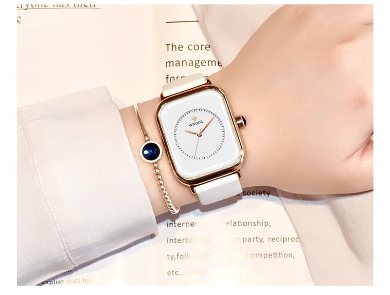 WWOOR Luxury Brand Watches For Women Fashion Square Purple Ladies Quartz Wristwatch Waterproof Silicone Band Relogio Feminino