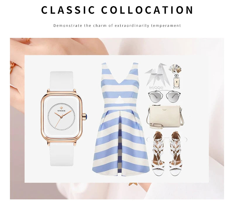 WWOOR Luxury Brand Watches For Women Fashion Square Purple Ladies Quartz Wristwatch Waterproof Silicone Band Relogio Feminino