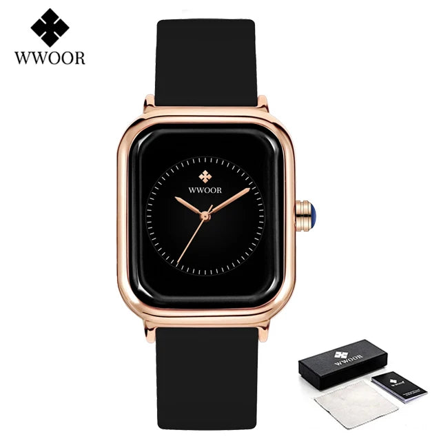 WWOOR Luxury Brand Watches For Women Fashion Square Purple Ladies Quartz Wristwatch Waterproof Silicone Band Relogio Feminino