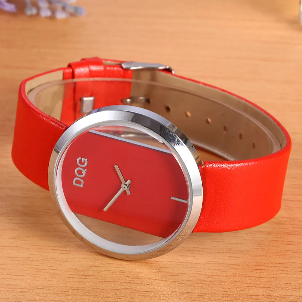 New Women Watches Luxury Transparent Elegant Casual Quartz Watch Women Strap Relogios Feminino Ladies Wrist Watch Red Clock Hot