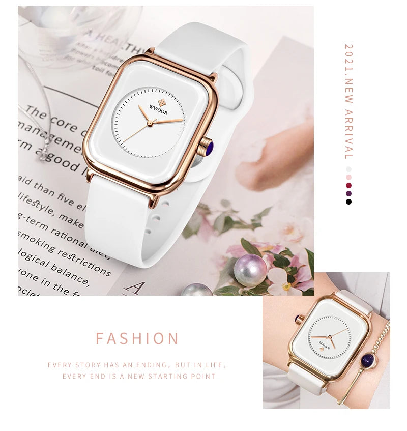 WWOOR Luxury Brand Watches For Women Fashion Square Purple Ladies Quartz Wristwatch Waterproof Silicone Band Relogio Feminino