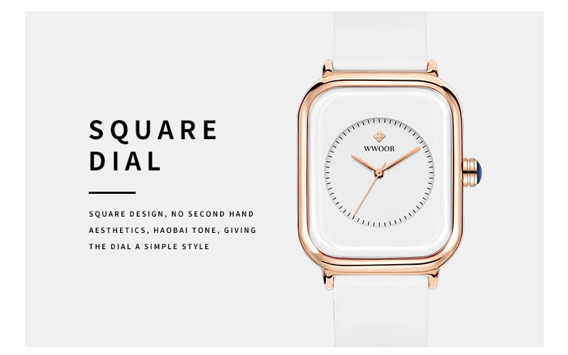 WWOOR Luxury Brand Watches For Women Fashion Square Purple Ladies Quartz Wristwatch Waterproof Silicone Band Relogio Feminino