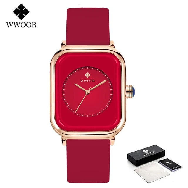 WWOOR Luxury Brand Watches For Women Fashion Square Purple Ladies Quartz Wristwatch Waterproof Silicone Band Relogio Feminino