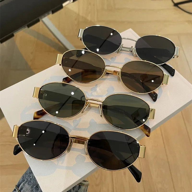 Ladies Classic Vintage New Oval Frame Metal Sunglasses Retro Steampunk Cat Eye Sunglasses UV400 Sunscreen Eyewear for Women