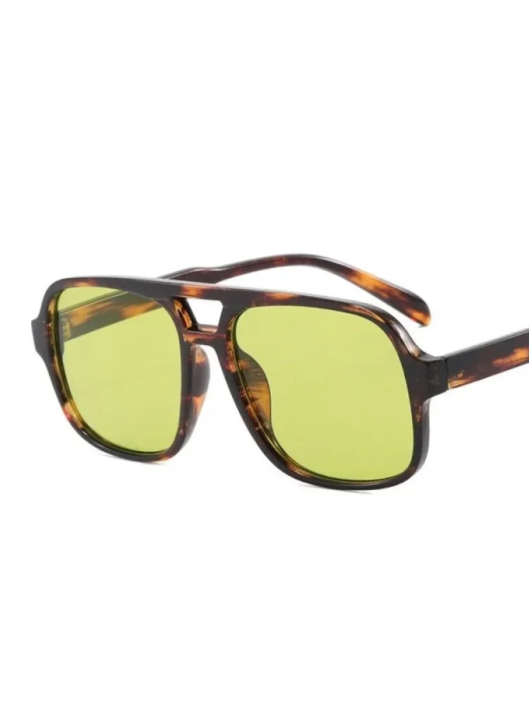 Women's Vintage Pilot Sunglasses Oversized Square Frame Double Bridge Designer Shades Black Luxury Fashion Sun Glasses Eyewear