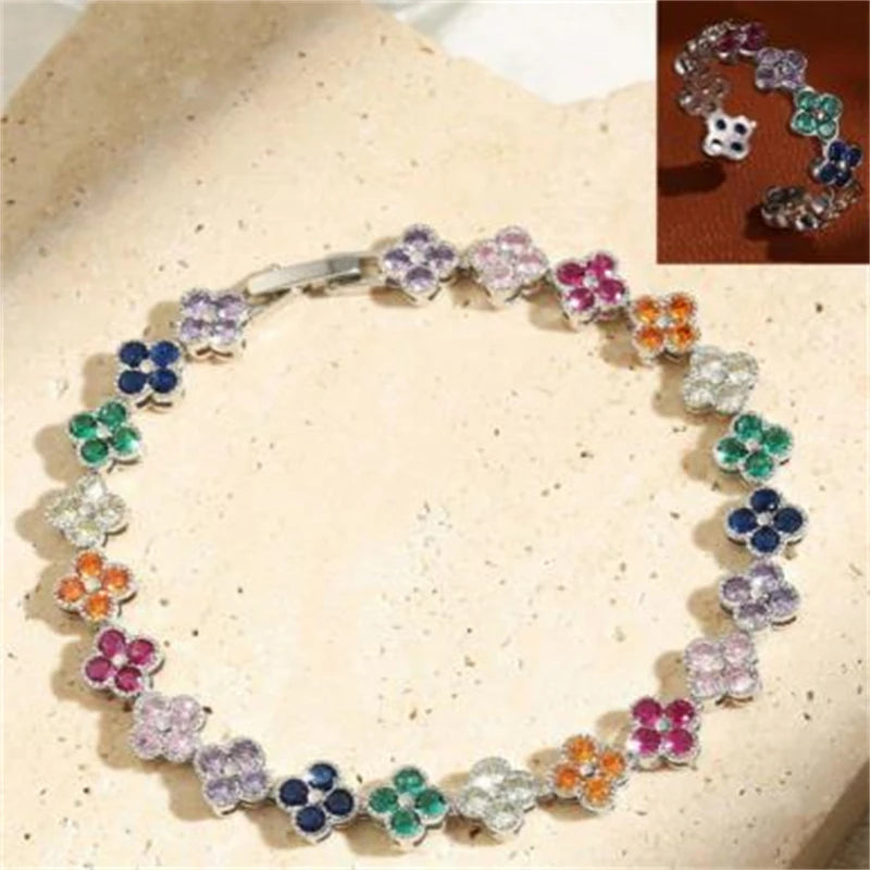 Exquisite, Cute, Sweet, Sparkling Crystal Jewelry Gift Piece, Rainbow Colored Lilac Zircon Bracelet, Fashionable Charm, Gorgeous
