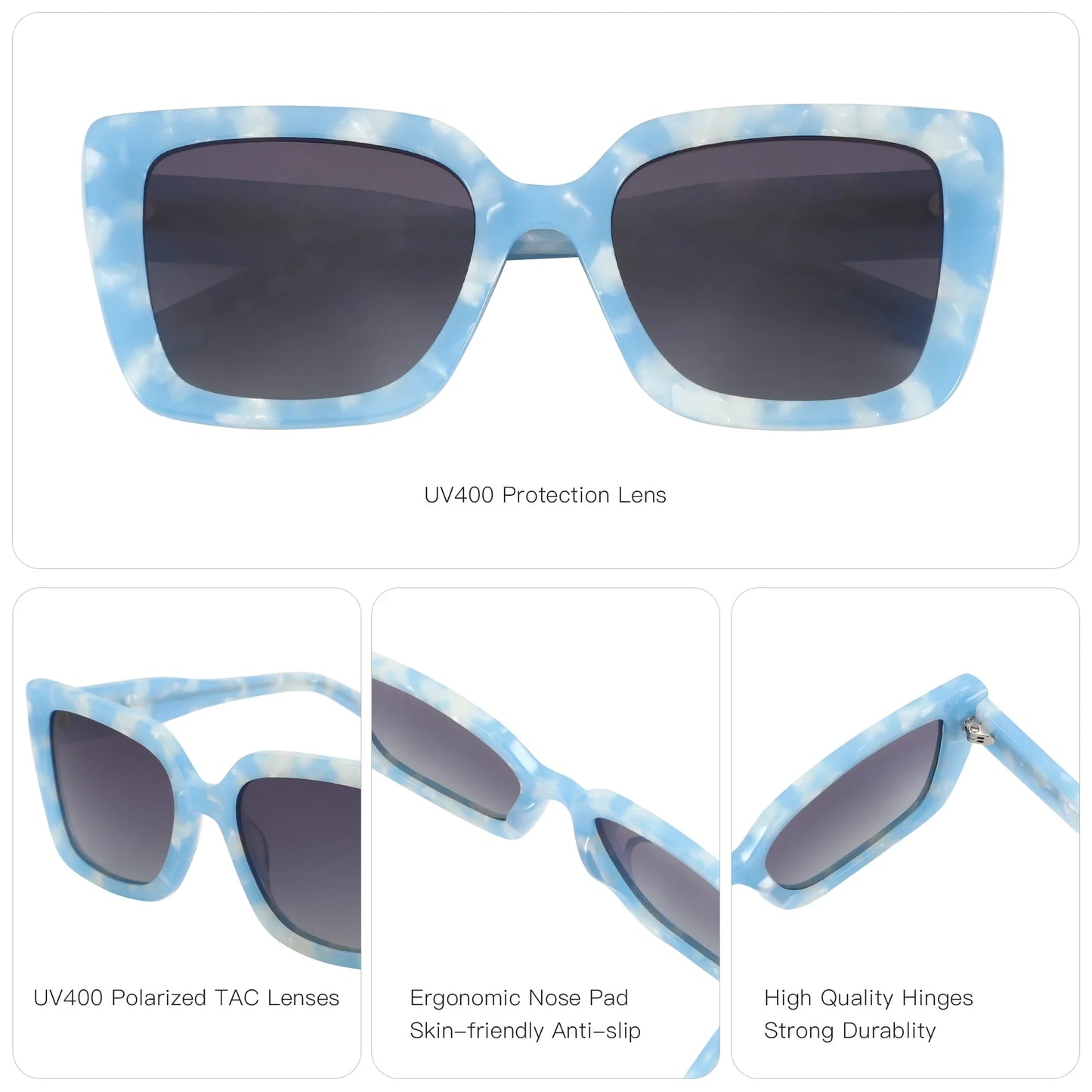 ZENOTTIC 2025 Square Polarized Sunglasses Women Thick Frame UV400 Protection Acetate Sun Glasses for Ladies Shopping Gift