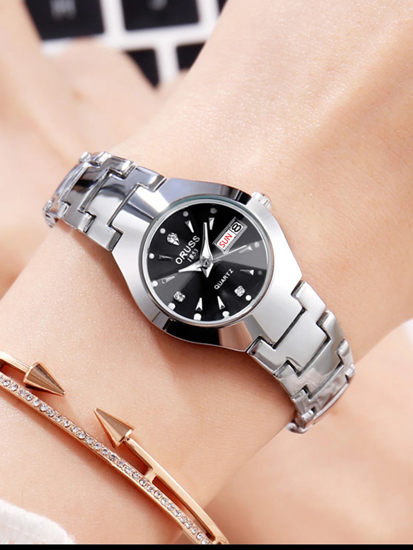 ORUSS Relogio Feminino Couple Watch Men Quartz watch for Lovers Luxury Womens wristwatch Week Display Stainless Steel Waterproof
