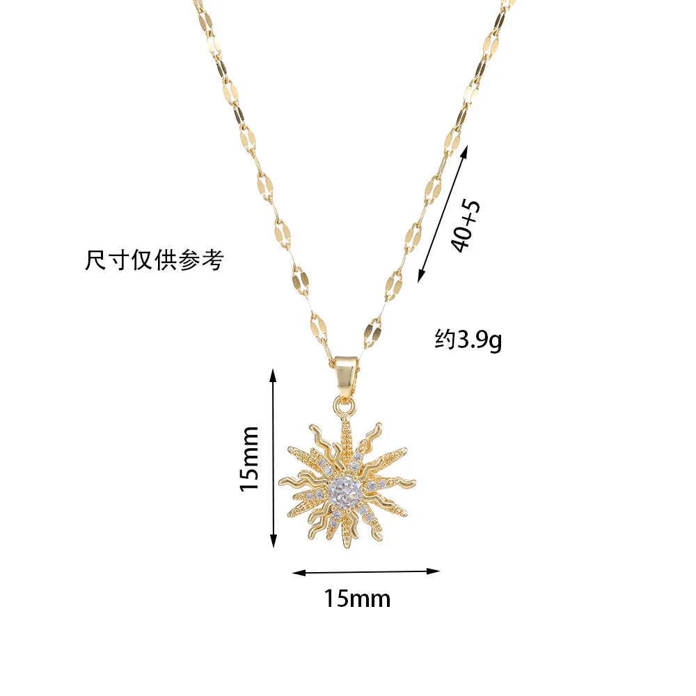 Light Luxury Spin Zircon Flower Pendant Necklace for Women Gold Color Quality High Sense Chain Necklaces Party Jewelry Gifts
