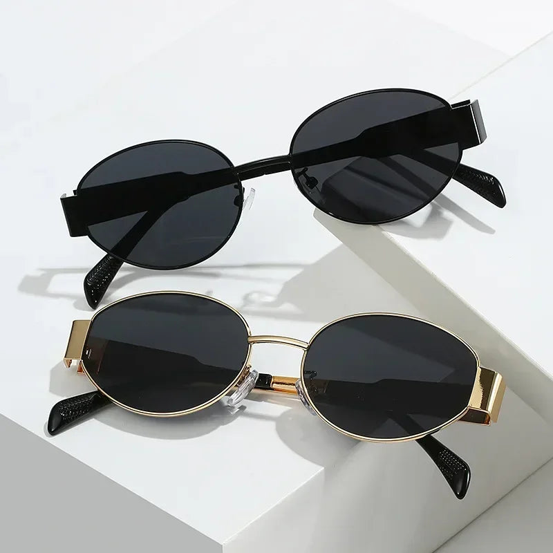 Ladies Classic Vintage New Oval Frame Metal Sunglasses Retro Steampunk Cat Eye Sunglasses UV400 Sunscreen Eyewear for Women