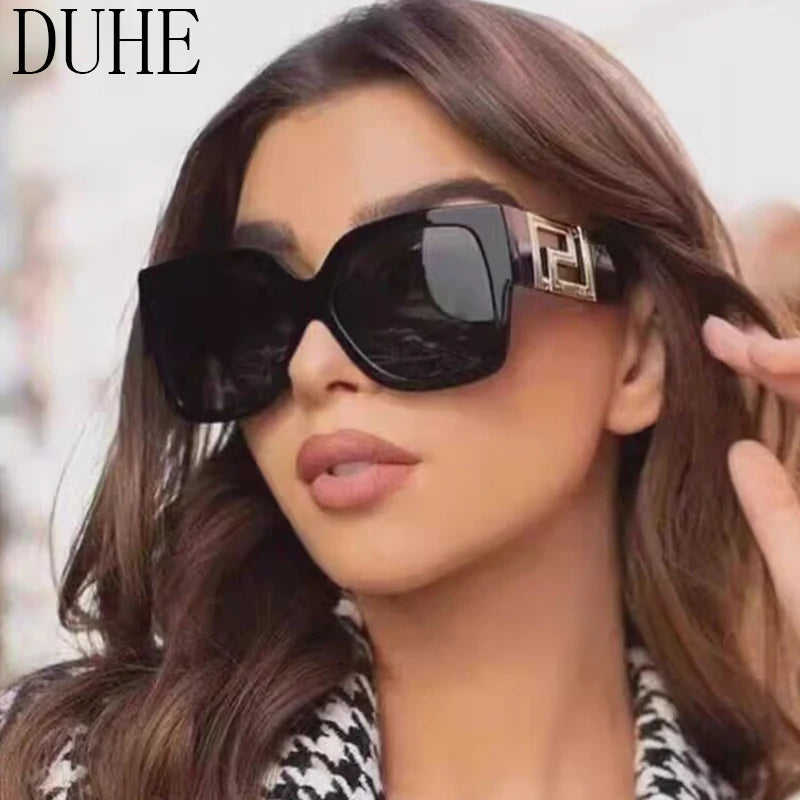 Luxury Brand Design Oversized Women's Sunglasses ,Stylish Elegant Commuting Sunglasses ,Square Retro Gradient Tone Sunglasses.