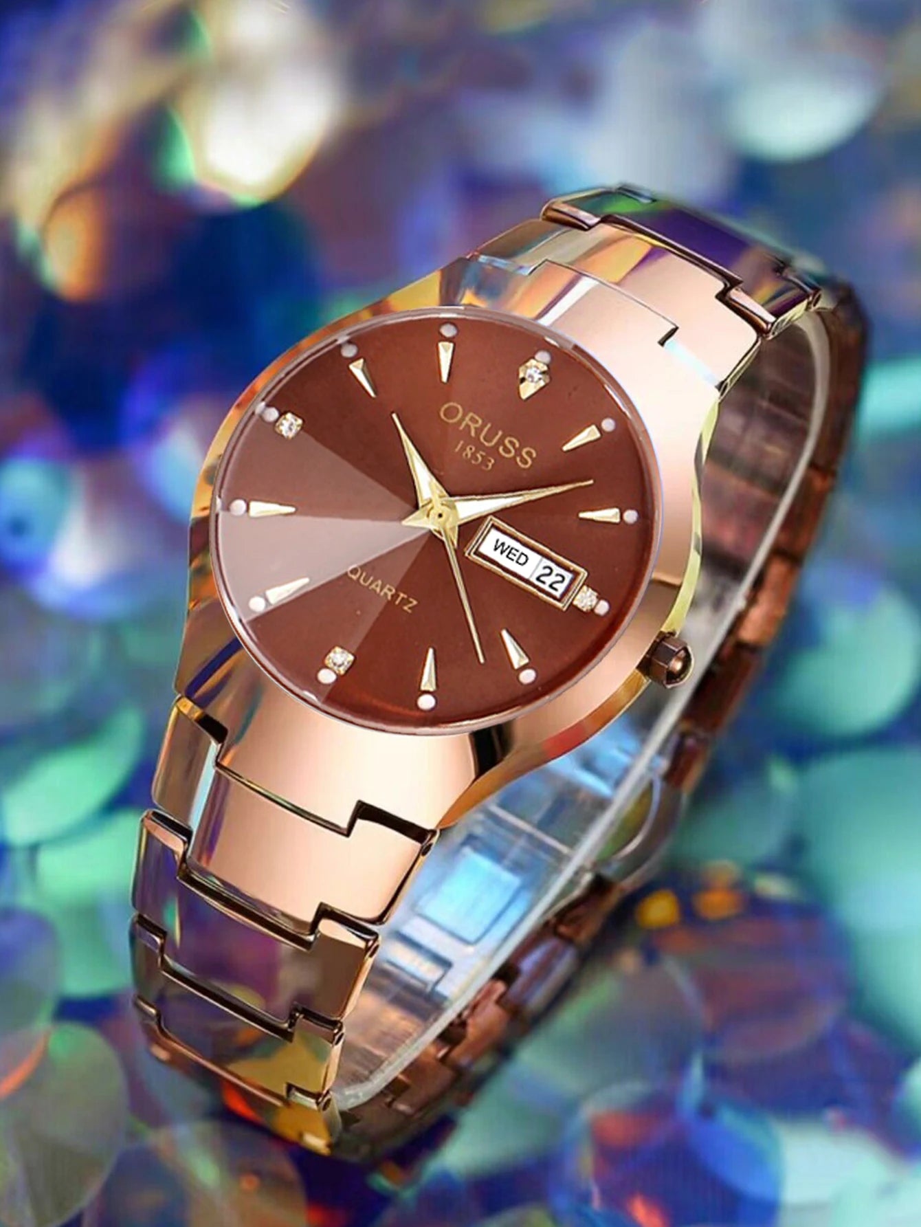 ORUSS Relogio Feminino Couple Watch Men Quartz watch for Lovers Luxury Womens wristwatch Week Display Stainless Steel Waterproof