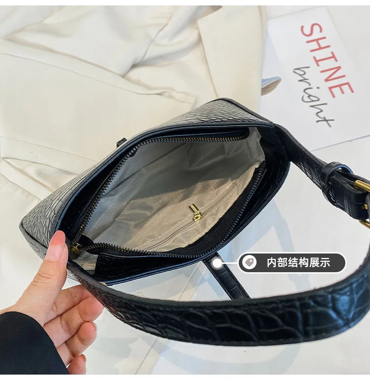Fashion Stone Pattern Baguette Bag Is Popular This Year, Women's Fashion Trend PU Handbag Casual Shoulder Armpit Bag