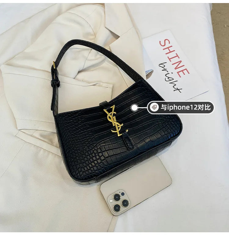 Fashion Stone Pattern Baguette Bag Is Popular This Year, Women's Fashion Trend PU Handbag Casual Shoulder Armpit Bag