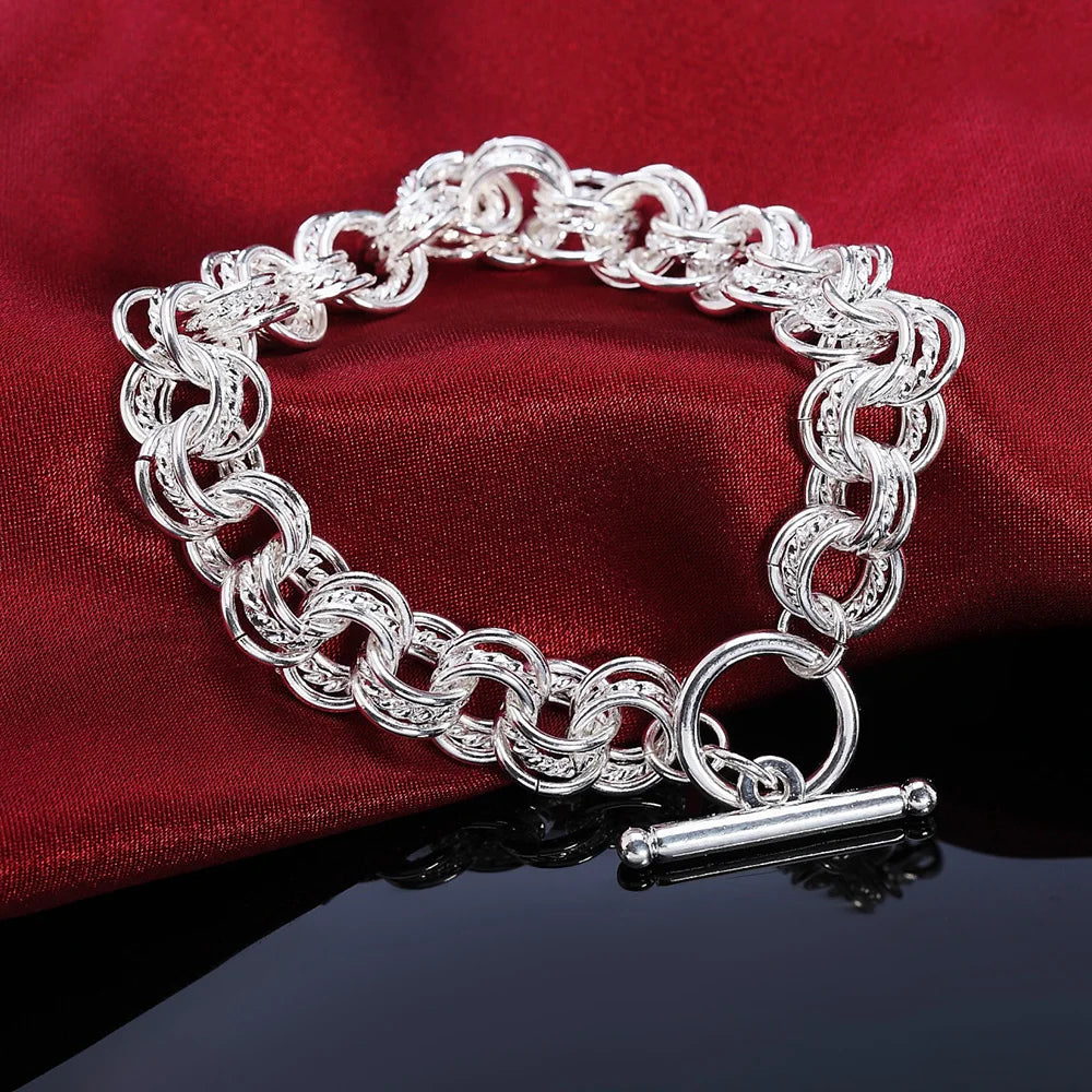 Fashion 925 Sterling Silver Ring Round Bracelets For Women Men Wedding Luxury Quality Jewelry
