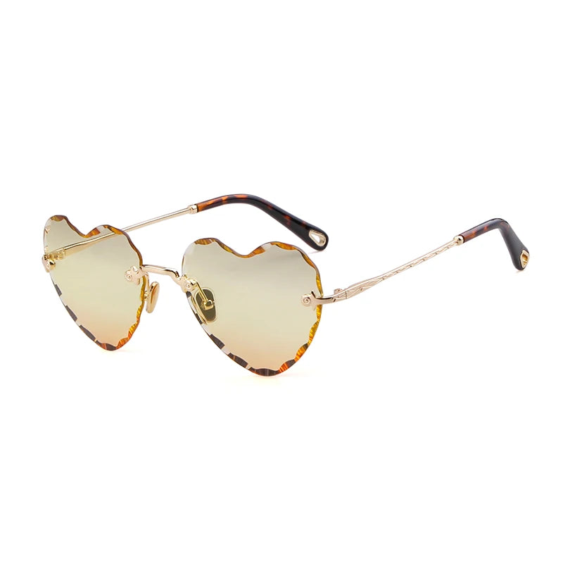 Love Heart Shaped Sunglasses Women Brand Design 2025 Rimless Cat Eye Frame 90S Sun Glasses Clear Lens Gradient Shades Gift S335
