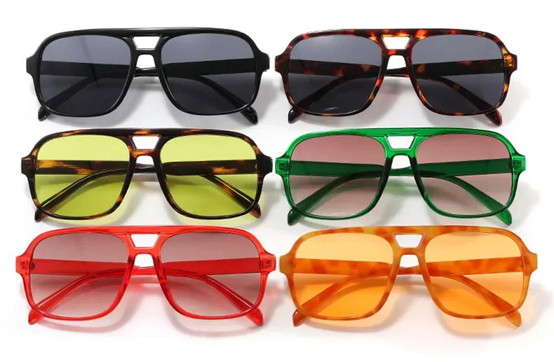 Women's Vintage Pilot Sunglasses Oversized Square Frame Double Bridge Designer Shades Black Luxury Fashion Sun Glasses Eyewear