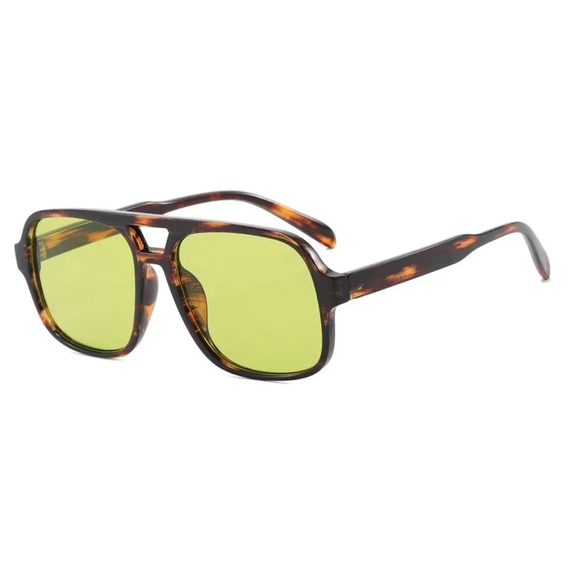 Women's Vintage Pilot Sunglasses Oversized Square Frame Double Bridge Designer Shades Black Luxury Fashion Sun Glasses Eyewear