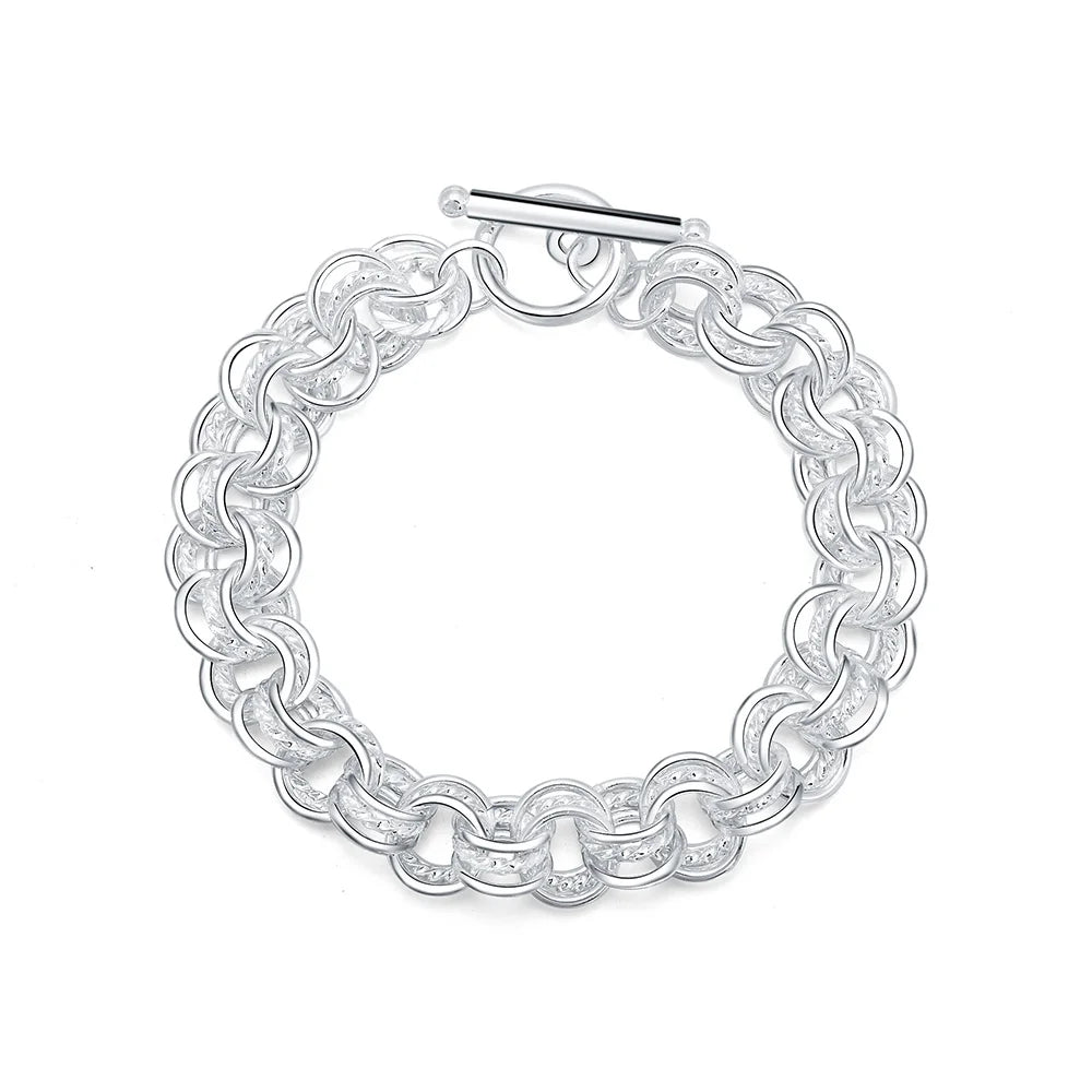 Fashion 925 Sterling Silver Ring Round Bracelets For Women Men Wedding Luxury Quality Jewelry
