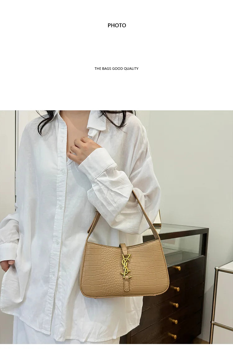 Fashion Stone Pattern Baguette Bag Is Popular This Year, Women's Fashion Trend PU Handbag Casual Shoulder Armpit Bag