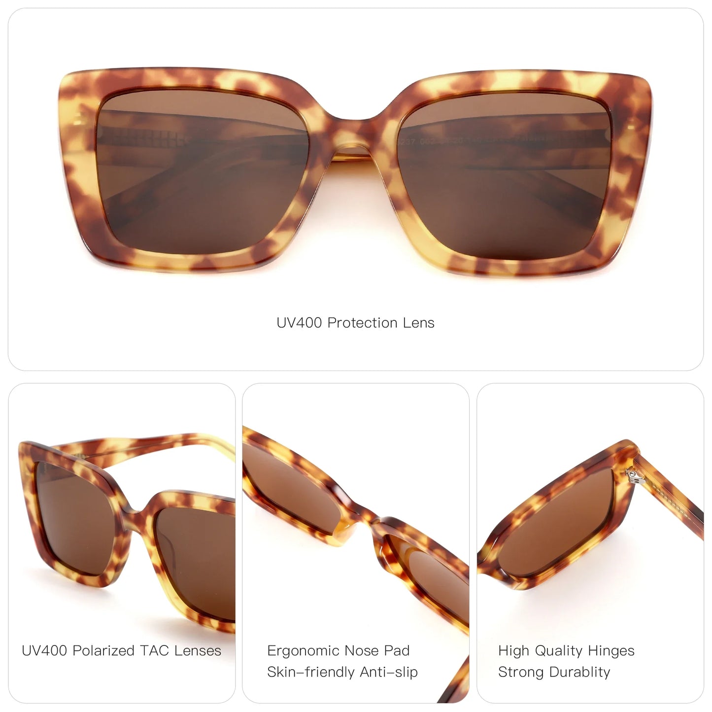 ZENOTTIC 2025 Square Polarized Sunglasses Women Thick Frame UV400 Protection Acetate Sun Glasses for Ladies Shopping Gift