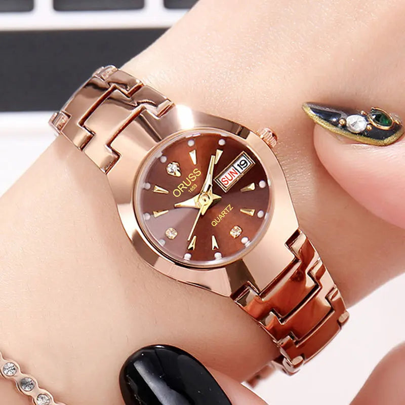 ORUSS Relogio Feminino Couple Watch Men Quartz watch for Lovers Luxury Womens wristwatch Week Display Stainless Steel Waterproof