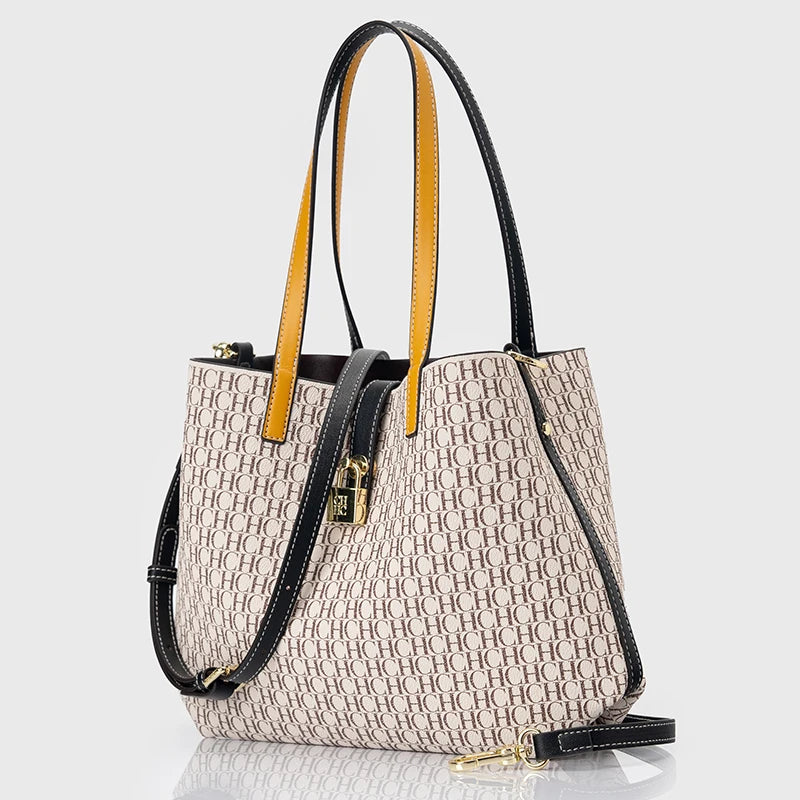 CH Premium Versatile Leather Crossbody Bag Ladies Large Capacity Daily Commuter Tote Bag Letter Print Design Ladies Fashion