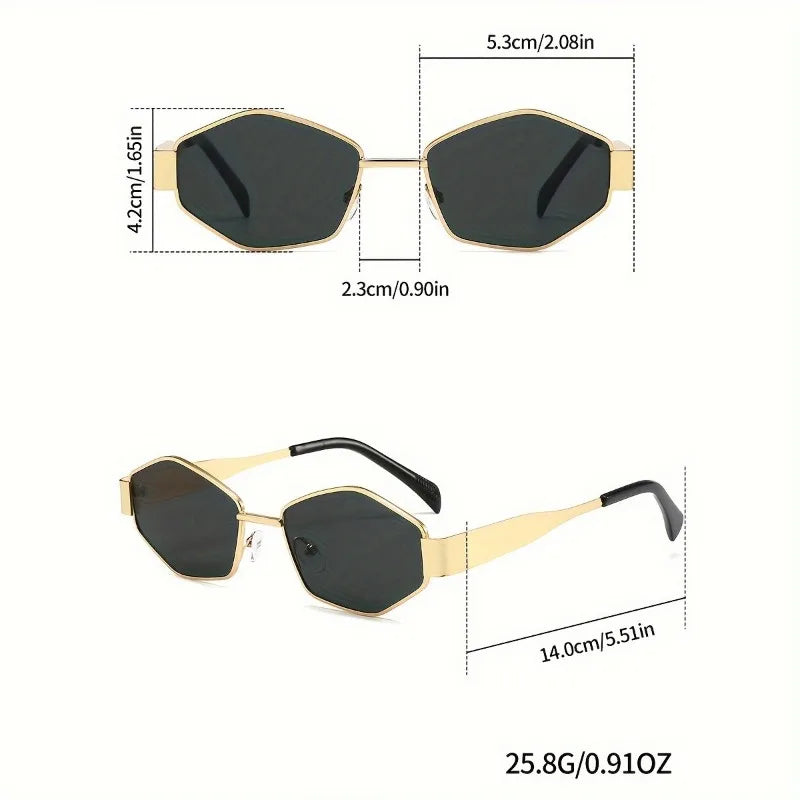 2 Pairs of Western Retro Wide Leg Cool Polygonal Street Fashion Decoration Oval Glasses with Metal Hinges