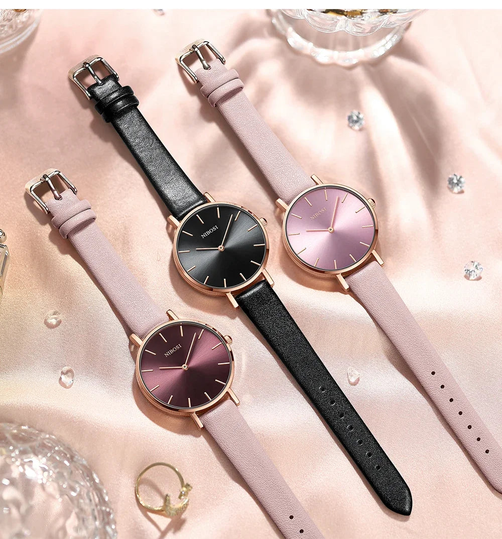 NIBOSI 2025 Watch Women Fashion Casual Leather Belt Watches Simple Ladies Round Dial Quartz Wristwatches Dress Relogio Feminino