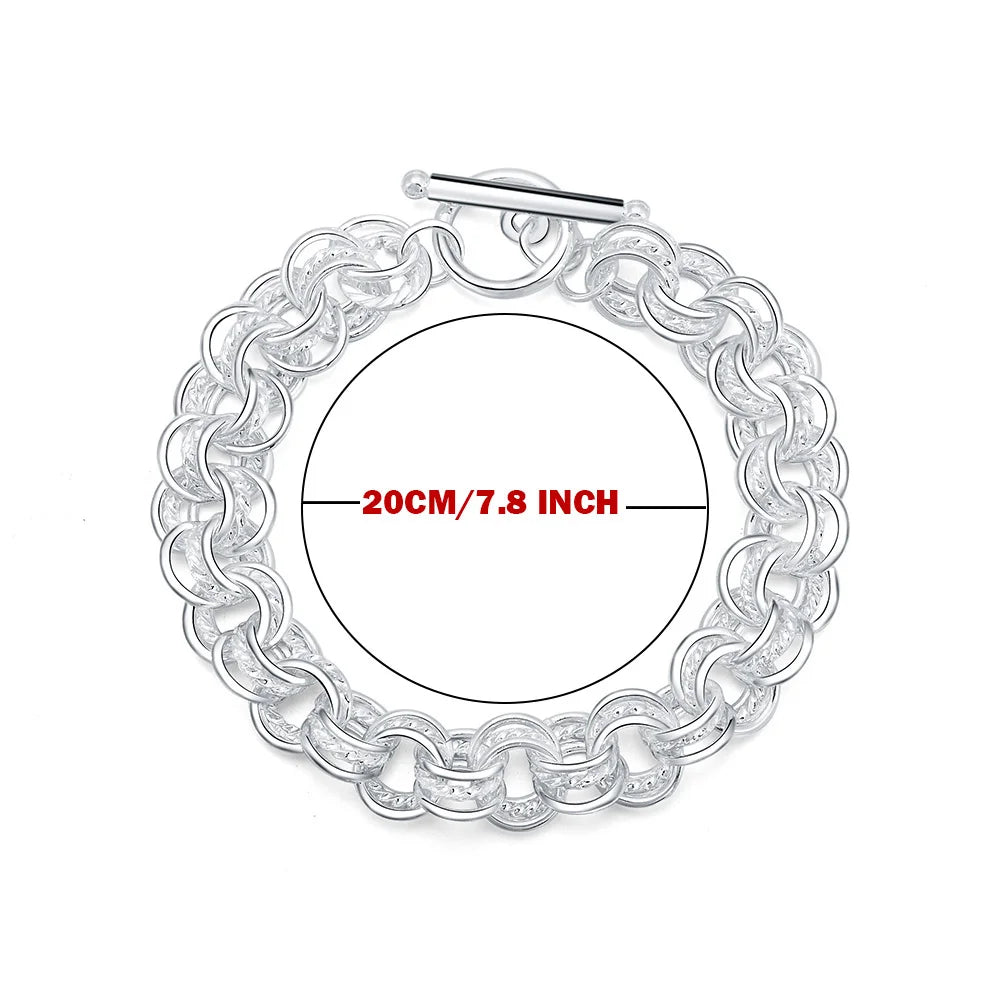 Fashion 925 Sterling Silver Ring Round Bracelets For Women Men Wedding Luxury Quality Jewelry