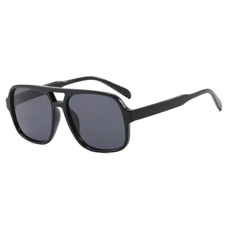Women's Vintage Pilot Sunglasses Oversized Square Frame Double Bridge Designer Shades Black Luxury Fashion Sun Glasses Eyewear