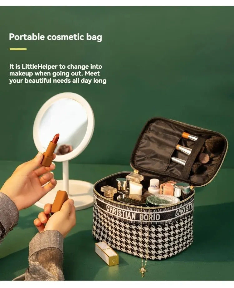 Thousand Bird Grid Cosmetic Bag Female Large Capacity Portable New Travel Waterproof Handheld Large Storage Bag Wash Bag