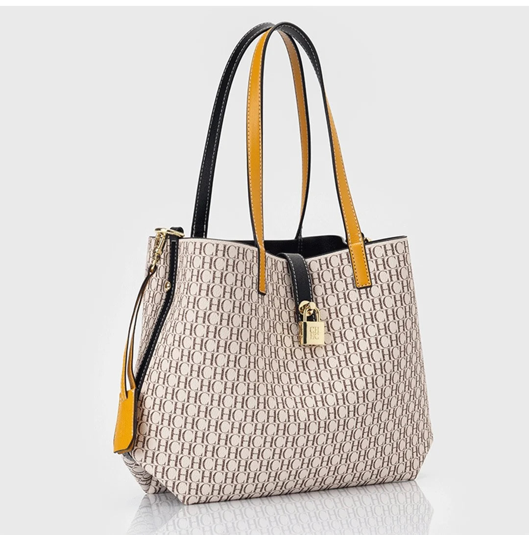 CH Premium Versatile Leather Crossbody Bag Ladies Large Capacity Daily Commuter Tote Bag Letter Print Design Ladies Fashion