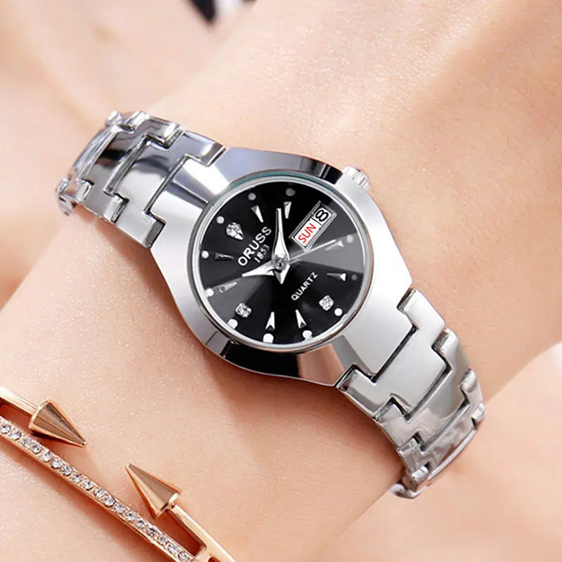ORUSS Relogio Feminino Couple Watch Men Quartz watch for Lovers Luxury Womens wristwatch Week Display Stainless Steel Waterproof