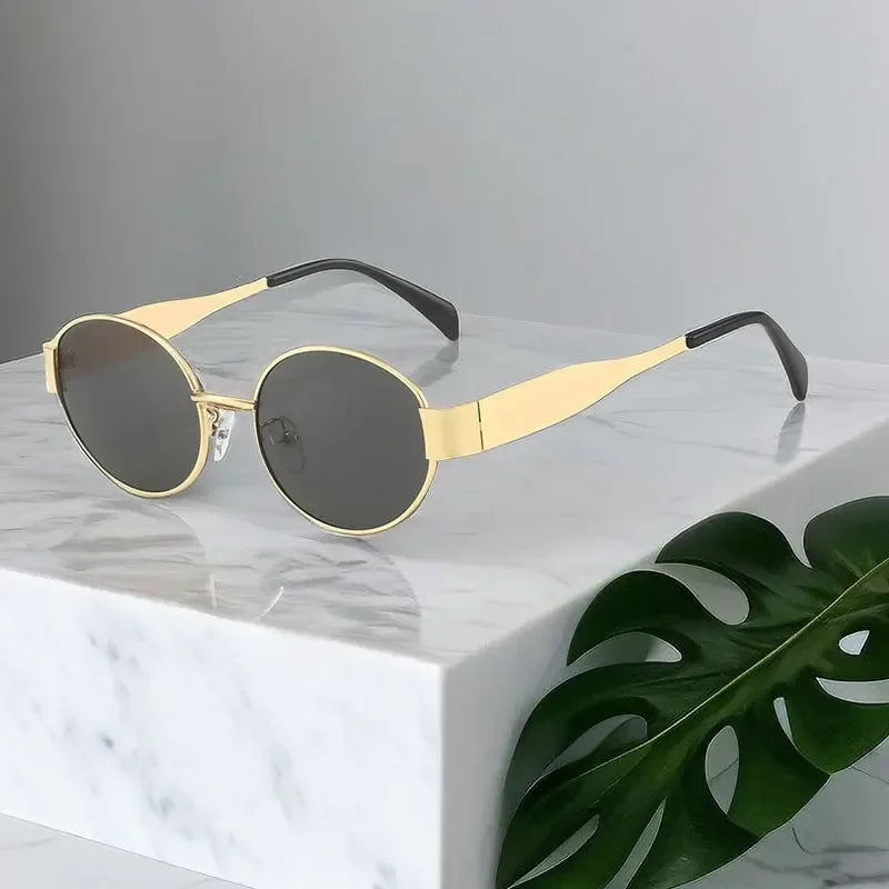 Ladies Classic Vintage New Oval Frame Metal Sunglasses Retro Steampunk Cat Eye Sunglasses UV400 Sunscreen Eyewear for Women