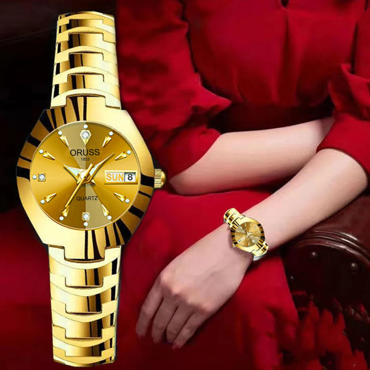 ORUSS Relogio Feminino Couple Watch Men Quartz watch for Lovers Luxury Womens wristwatch Week Display Stainless Steel Waterproof