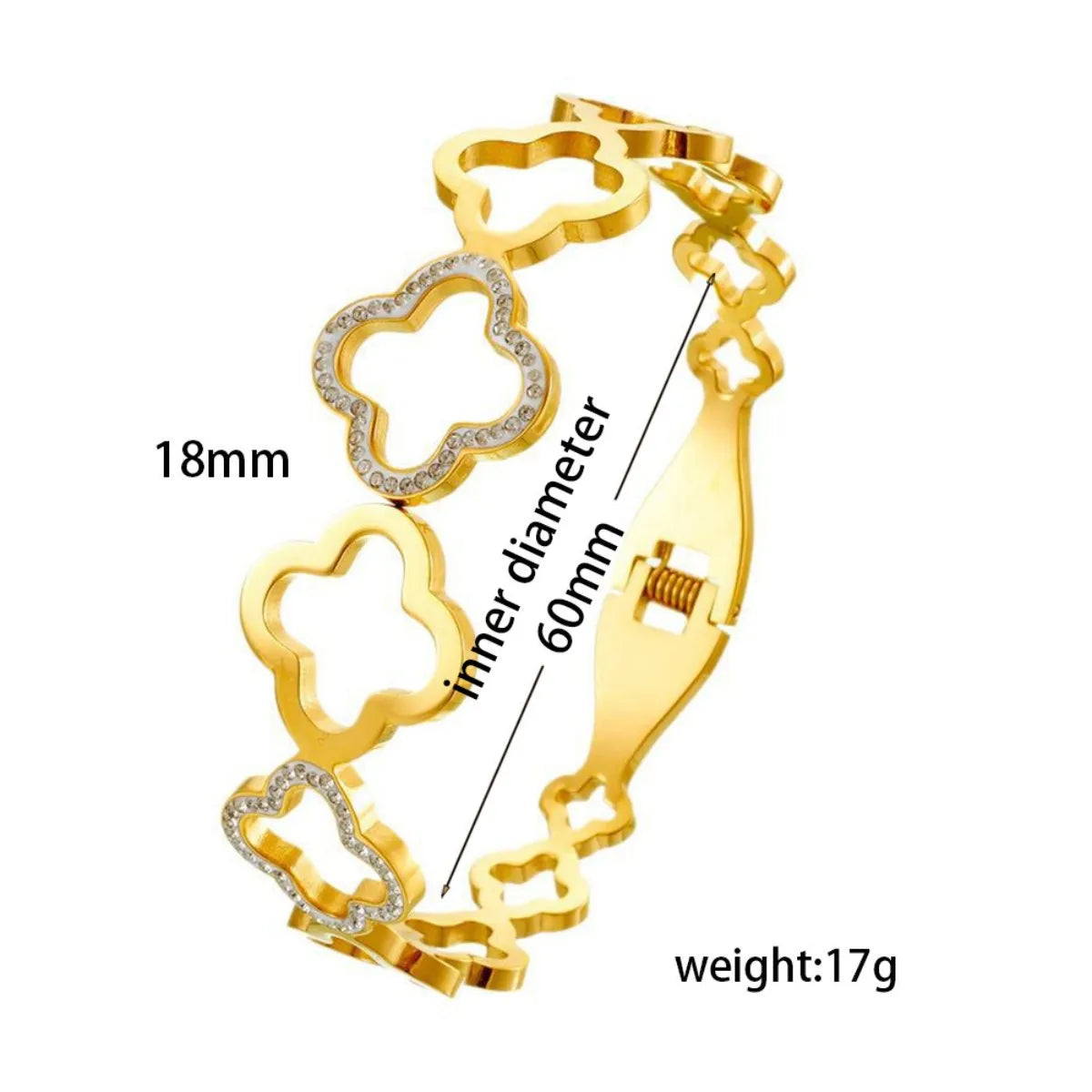 UILZ Stainless Steel Hollow Four-leaf Clover Spring Buckle Bracelet